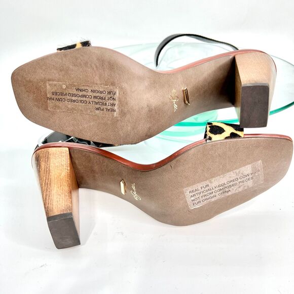 42 Gold Lina Chinese Laundry Ankle Strap Sandal Heels Leather Animal Print - Picture 8 of 11